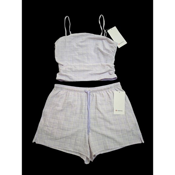 NWT Lululemon Seersucker Check Strappy Lavender Tank & 3" Pull-On Short Set M/L - Picture 1 of 16